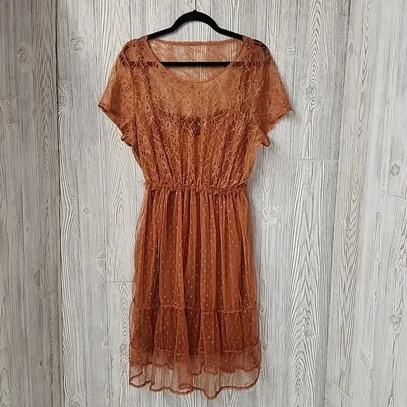 Vero Moda Orange Lace Midi Dress - Picture 10 of 13